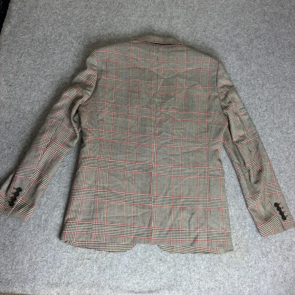 Karl Lagerfeld Paris Mens Glen Plaid Blazer Gray Red Check Sport Coat 40R 42R